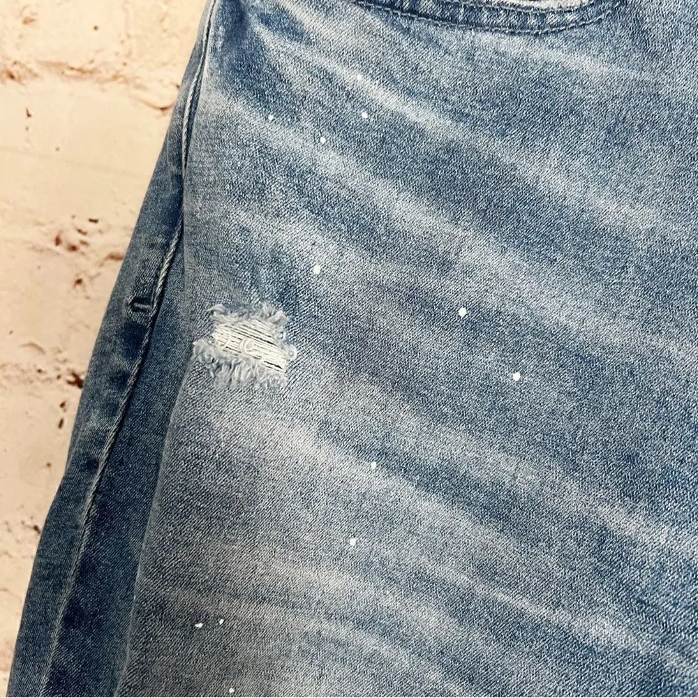 Pacsun stacked skinny jeans paint splatter light wash